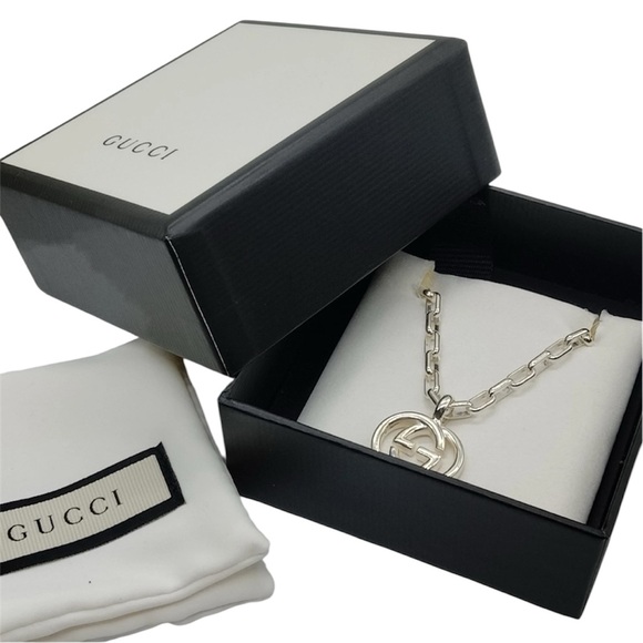 1. AUTHENTIC Gucci Sterling Silver Chain Necklace with Logo Pendant - Picture 1 of 7